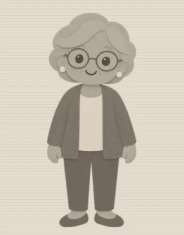 Foto de ejemplo, dibujada: una abuela de pie, en tonos sepia.